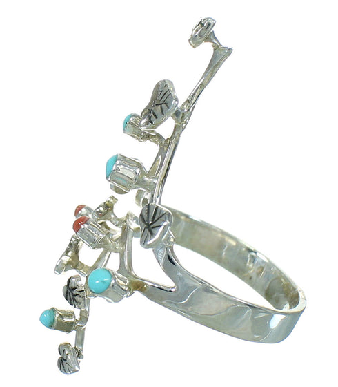 Southwestern Turquoise Silver Coral Ring Size 6-1/4 WX82734